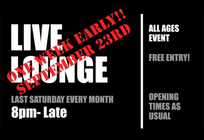 LIVE LOUNGE one week early this month: September 23rd